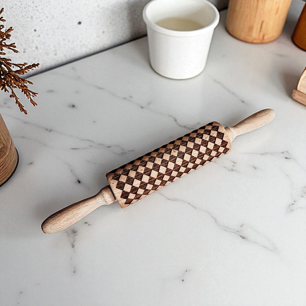 Handmade Wooden Embossed Courtly Check Rolling Pin — Select Your Style & Size