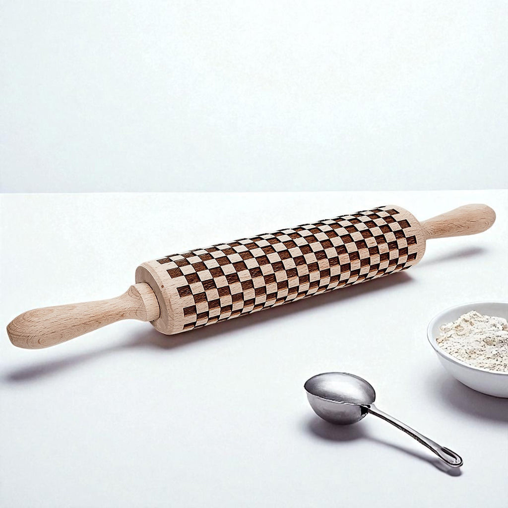 Handmade Wooden Embossed Courtly Check Rolling Pin — Select Your Style & Size