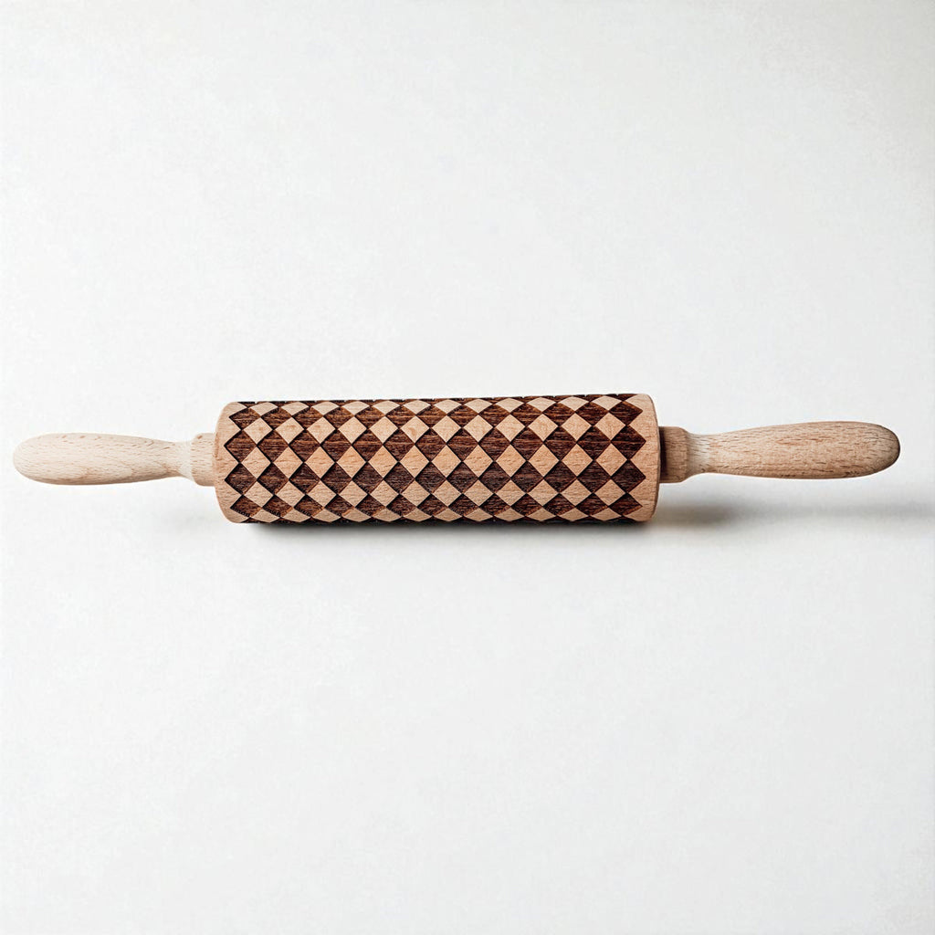 Handmade Wooden Embossed Courtly Check Rolling Pin — Select Your Style & Size