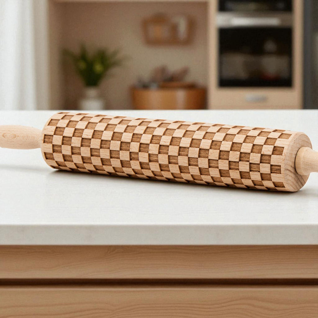 Handmade Wooden Embossed Courtly Check Rolling Pin — Select Your Style & Size