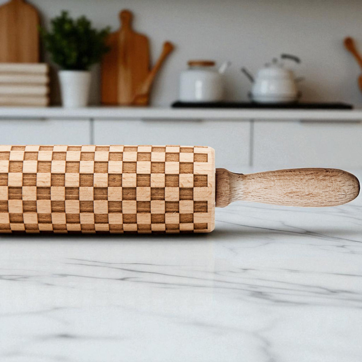 Handmade Wooden Embossed Courtly Check Rolling Pin — Select Your Style & Size