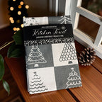 Hand-Drawn Christmas Tree Block Pattern Kitchen Towel