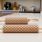 Handmade Wooden Embossed Courtly Check Rolling Pin — Select Your Style & Size