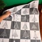 Hand-Drawn Christmas Tree Block Pattern Kitchen Towel
