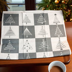 Hand-Drawn Christmas Tree Block Pattern Kitchen Towel