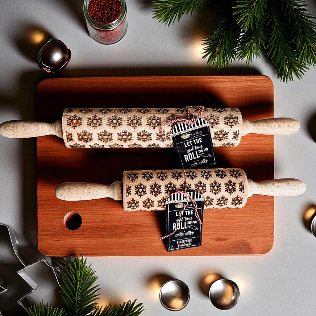Handmade Wooden Embossed Christmas Rolling Pin Set — Select Your Style & Size