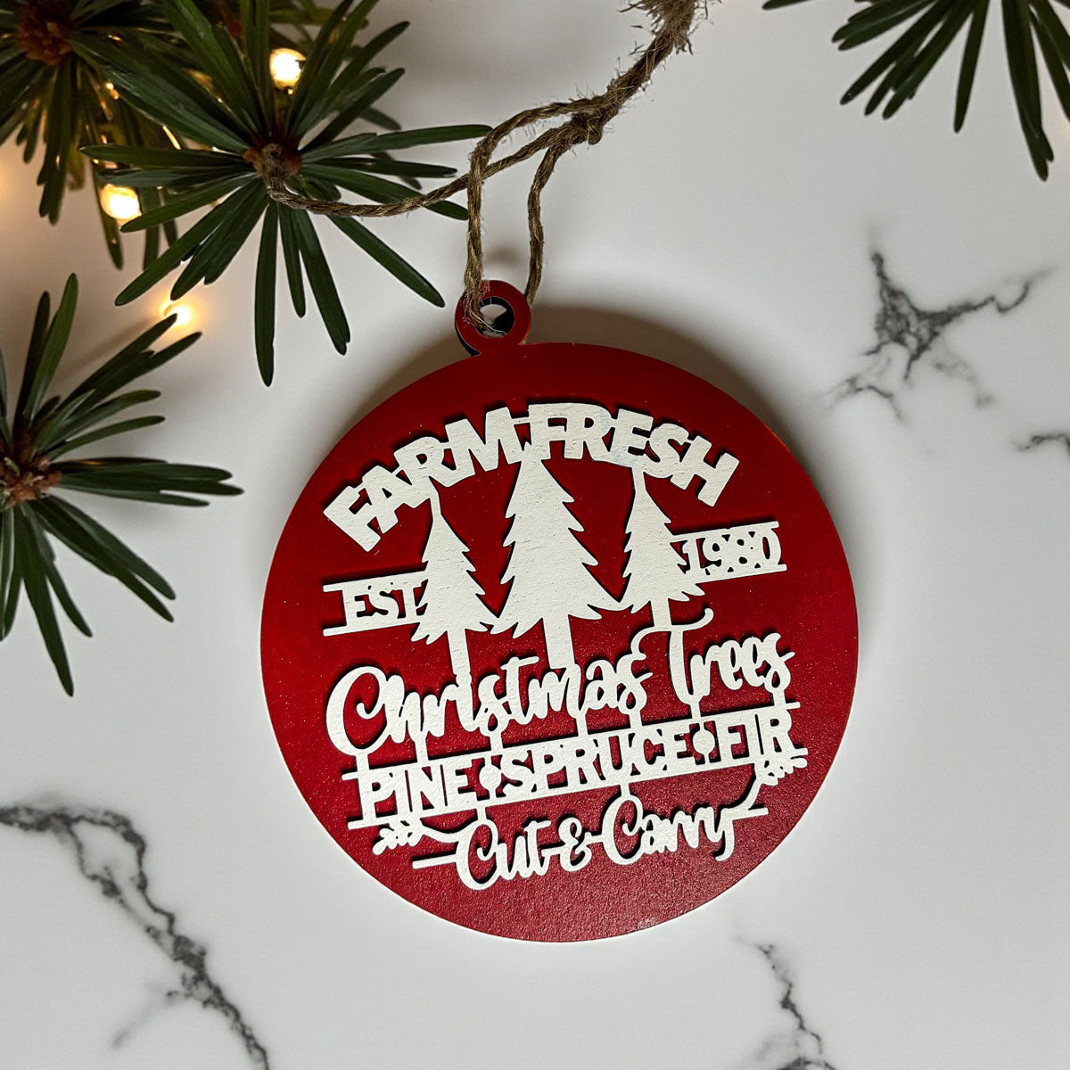 Wooden "Farm Fresh Christmas Trees..." Christmas Ornament — Select Your Color
