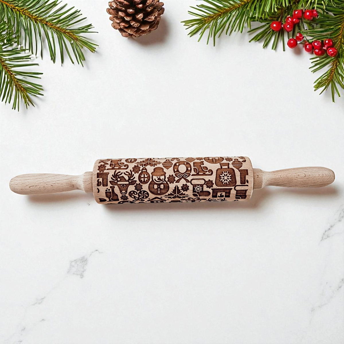 Handmade Wooden Embossed Christmas Rolling Pin Set — Select Your Style & Size