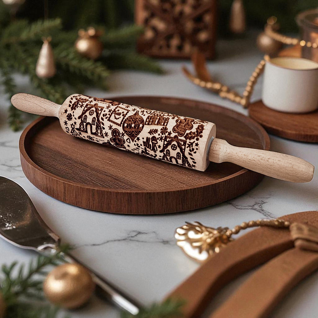 Handmade Wooden Embossed Christmas Rolling Pin Set — Select Your Style & Size