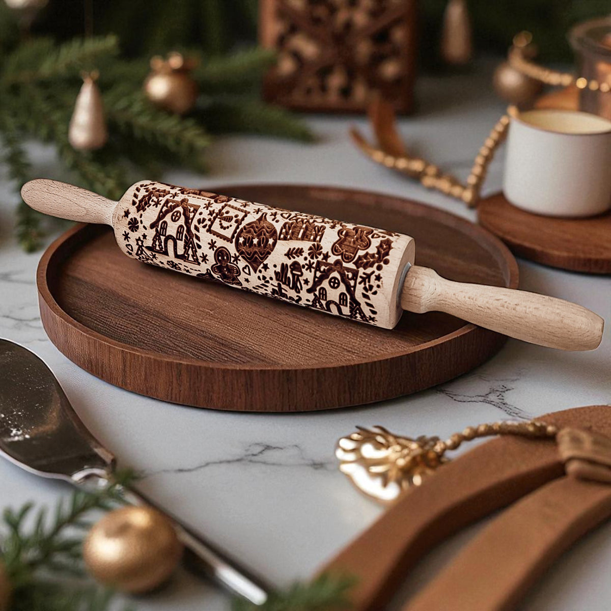 Handmade Wooden Embossed Christmas Rolling Pin Set — Select Your Style & Size