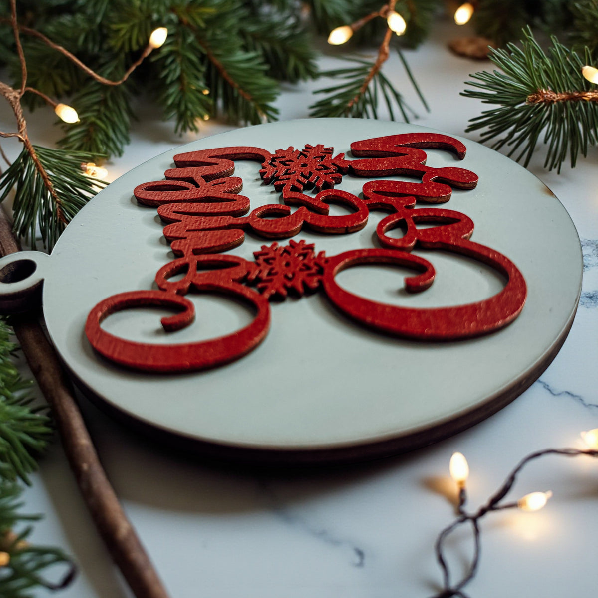 Wooden "Comfy & Cozy" Christmas Ornament — Select Your Color