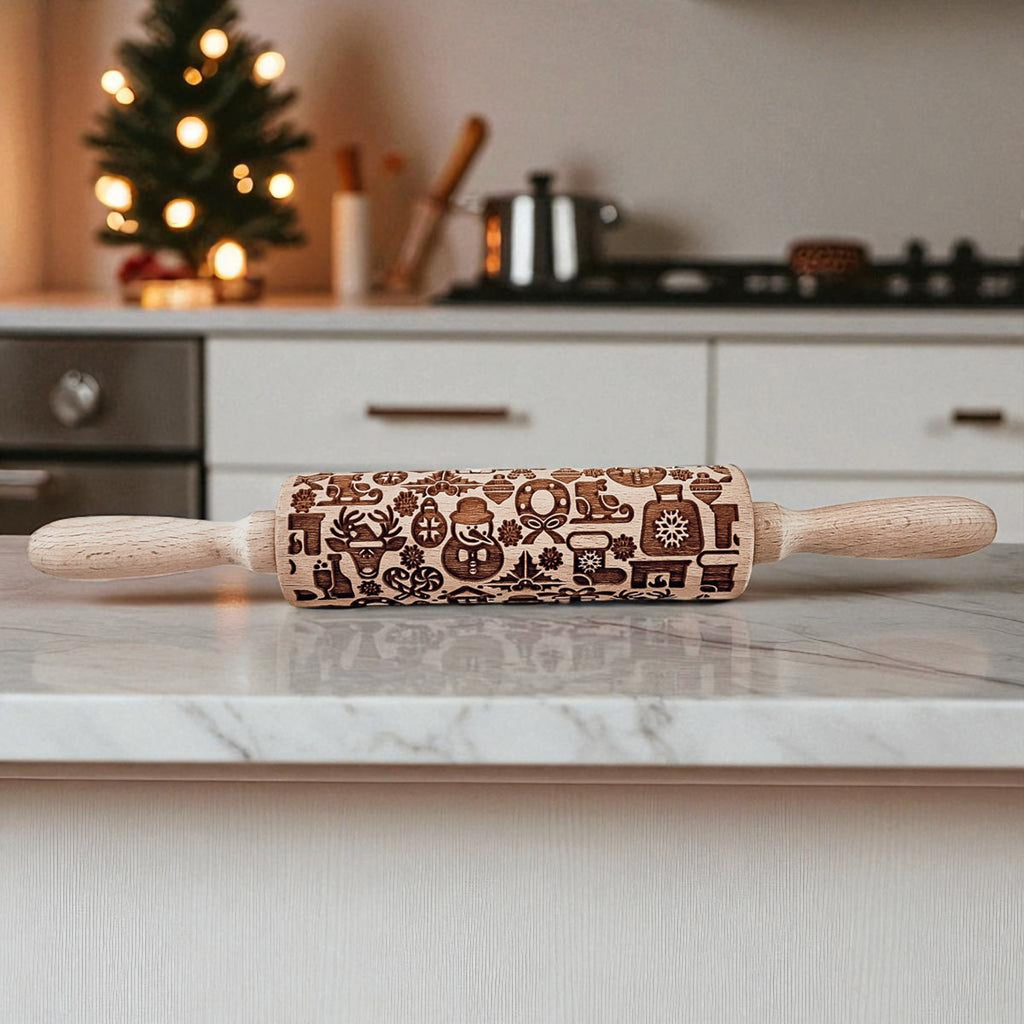 Handmade Wooden Embossed Christmas Rolling Pin Set — Select Your Style & Size