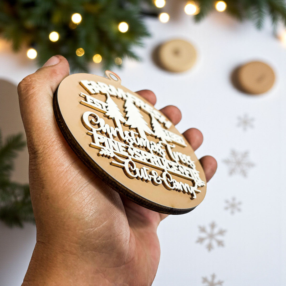 Wooden "Farm Fresh Christmas Trees..." Christmas Ornament — Select Your Color