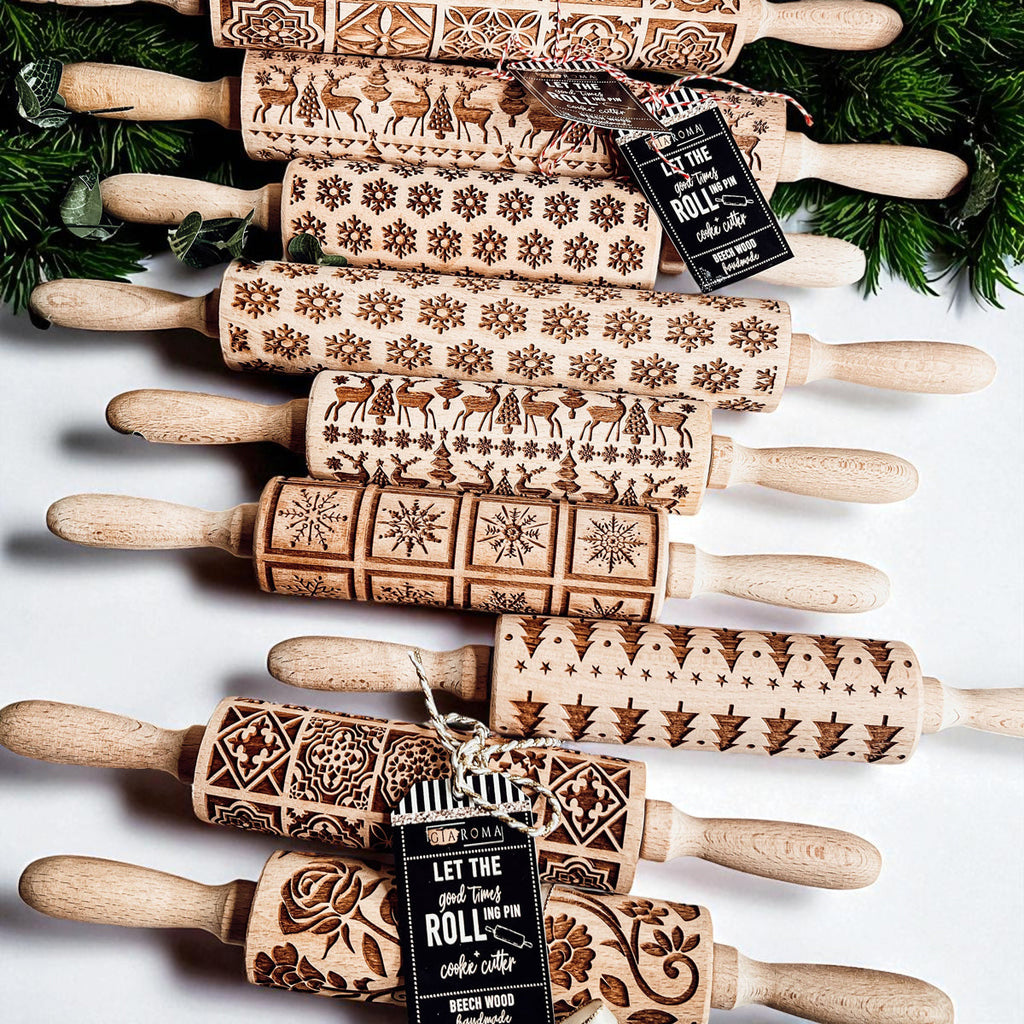 Handmade Wooden Embossed Christmas Rolling Pin Set — Select Your Style & Size
