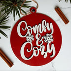 Wooden "Comfy & Cozy" Christmas Ornament — Select Your Color