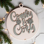 Wooden "Comfy & Cozy" Christmas Ornament — Select Your Color
