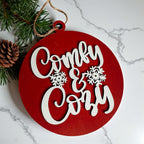 Wooden "Comfy & Cozy" Christmas Ornament — Select Your Color