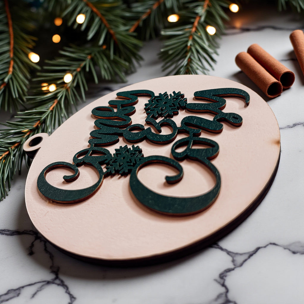 Wooden "Comfy & Cozy" Christmas Ornament — Select Your Color