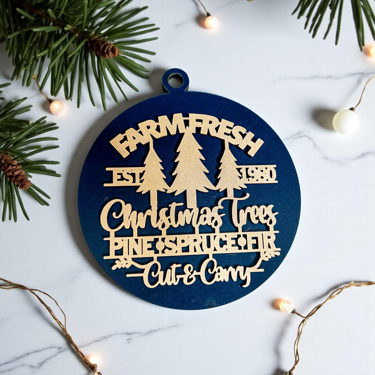 Wooden "Farm Fresh Christmas Trees..." Christmas Ornament — Select Your Color