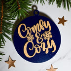 Wooden "Comfy & Cozy" Christmas Ornament — Select Your Color