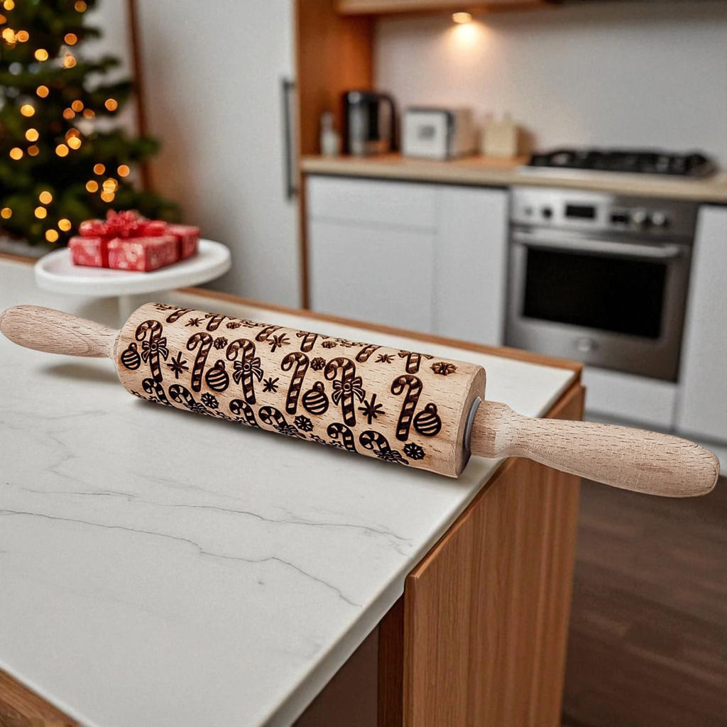 Handmade Wooden Embossed Christmas Rolling Pin Set — Select Your Style & Size