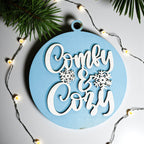 Wooden "Comfy & Cozy" Christmas Ornament — Select Your Color