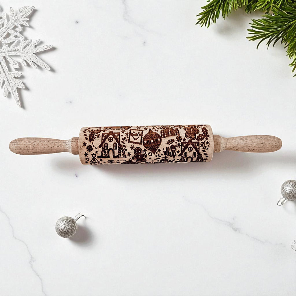 Handmade Wooden Embossed Christmas Rolling Pin Set — Select Your Style & Size