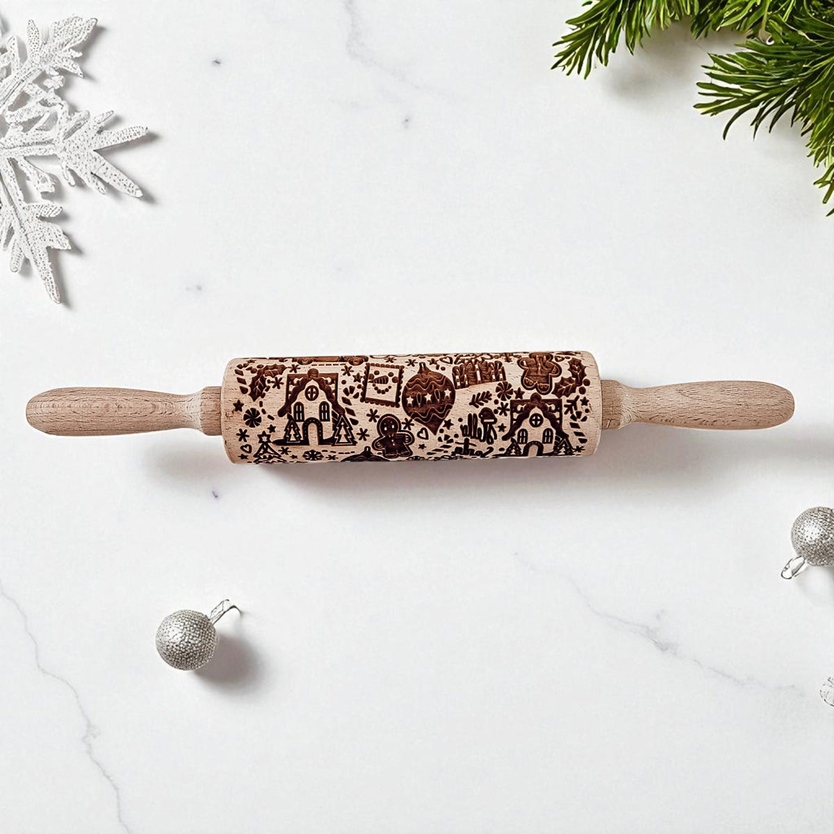 Handmade Wooden Embossed Christmas Rolling Pin Set — Select Your Style & Size