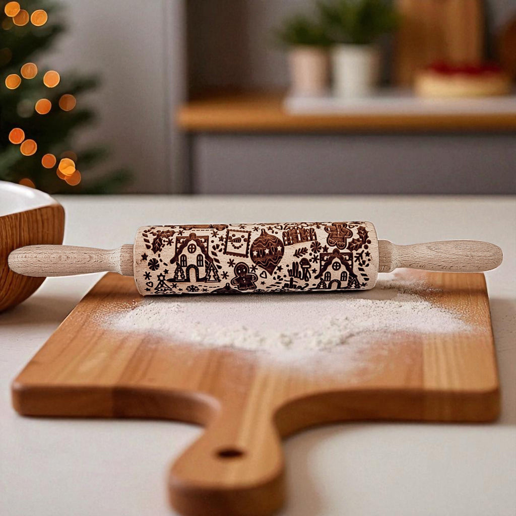 Handmade Wooden Embossed Christmas Rolling Pin Set — Select Your Style & Size
