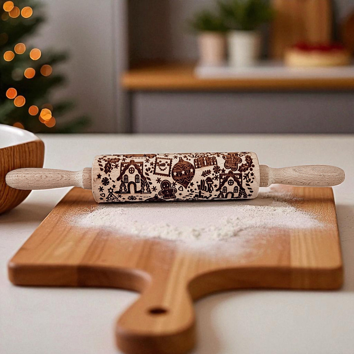 Handmade Wooden Embossed Christmas Rolling Pin Set — Select Your Style & Size