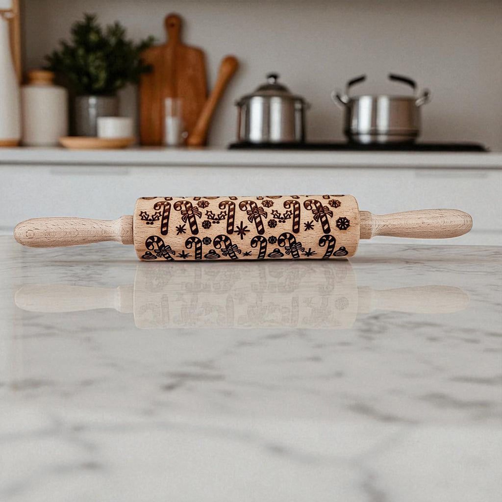 Handmade Wooden Embossed Christmas Rolling Pin Set — Select Your Style & Size