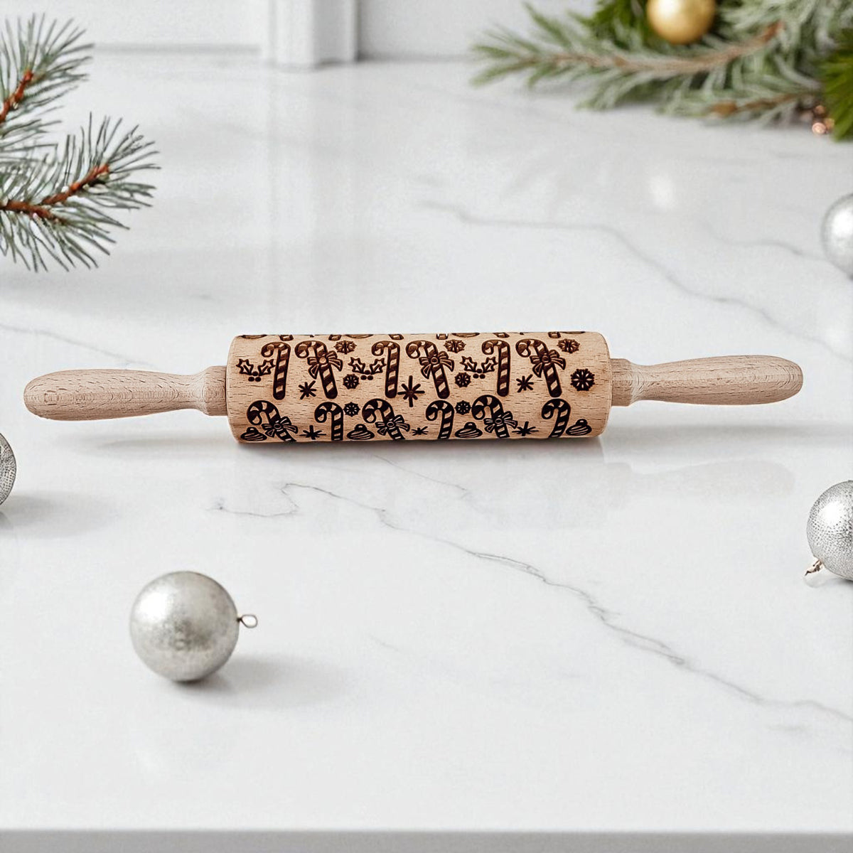 Handmade Wooden Embossed Christmas Rolling Pin Set — Select Your Style & Size