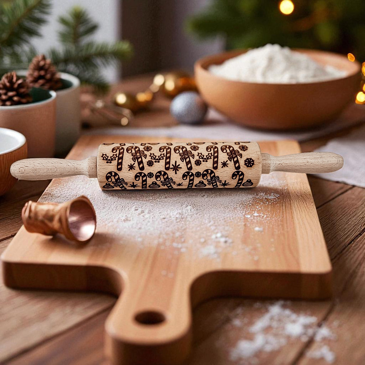 Handmade Wooden Embossed Christmas Rolling Pin Set — Select Your Style & Size