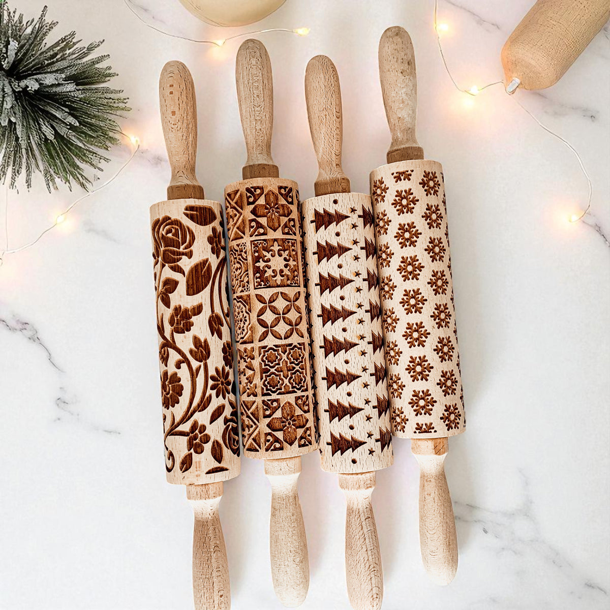 Handmade Wooden Embossed Christmas Rolling Pin Set — Select Your Style & Size