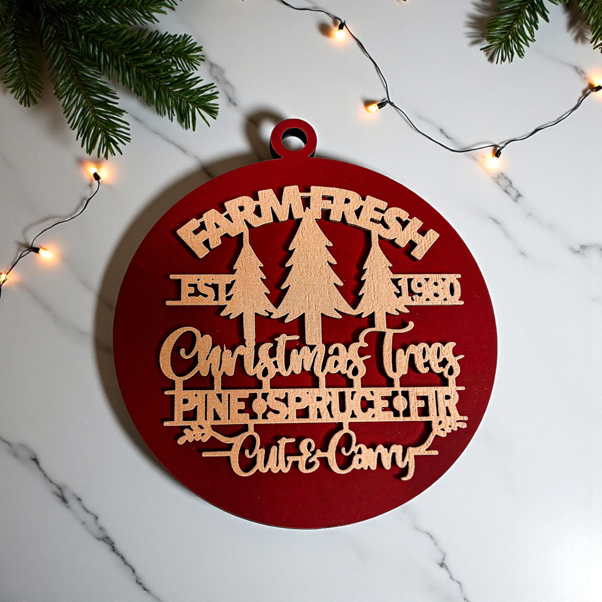 Wooden "Farm Fresh Christmas Trees..." Christmas Ornament — Select Your Color