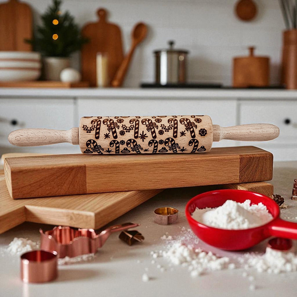 Handmade Wooden Embossed Christmas Rolling Pin Set — Select Your Style & Size