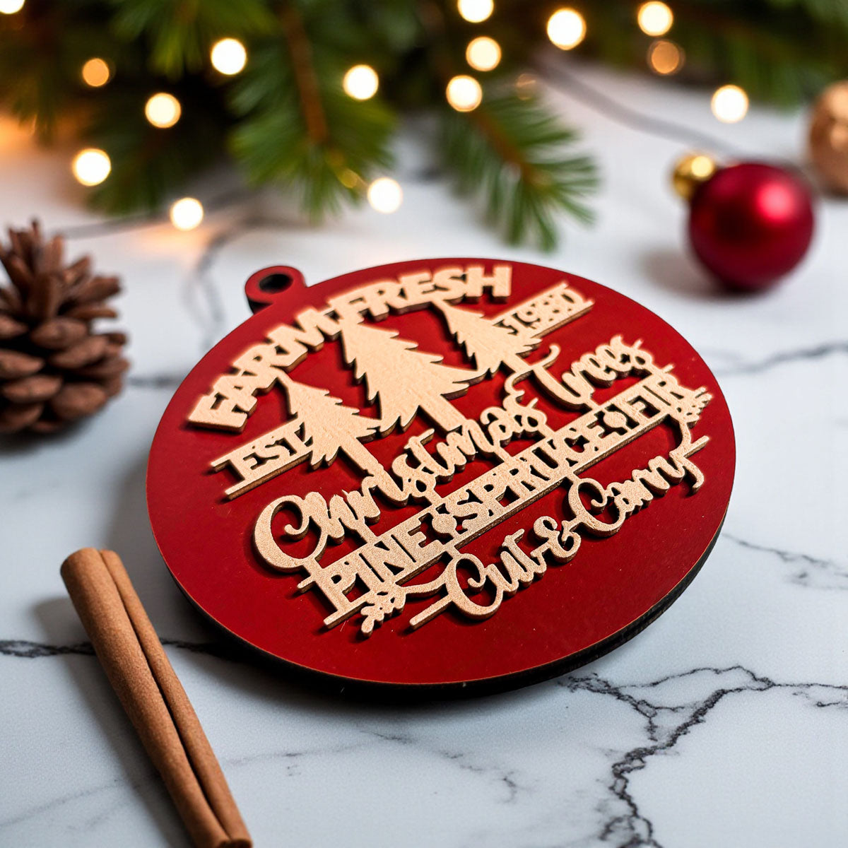 Wooden "Farm Fresh Christmas Trees..." Christmas Ornament — Select Your Color