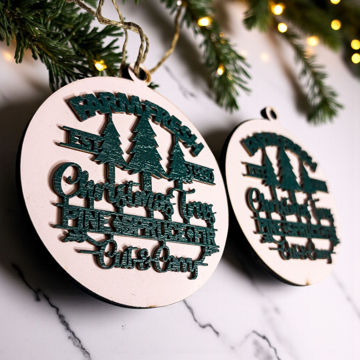 Wooden "Farm Fresh Christmas Trees..." Christmas Ornament — Select Your Color