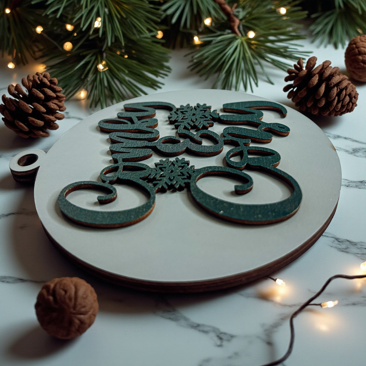 Wooden "Comfy & Cozy" Christmas Ornament — Select Your Color