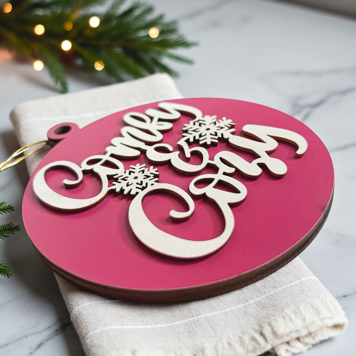 Wooden "Comfy & Cozy" Christmas Ornament — Select Your Color