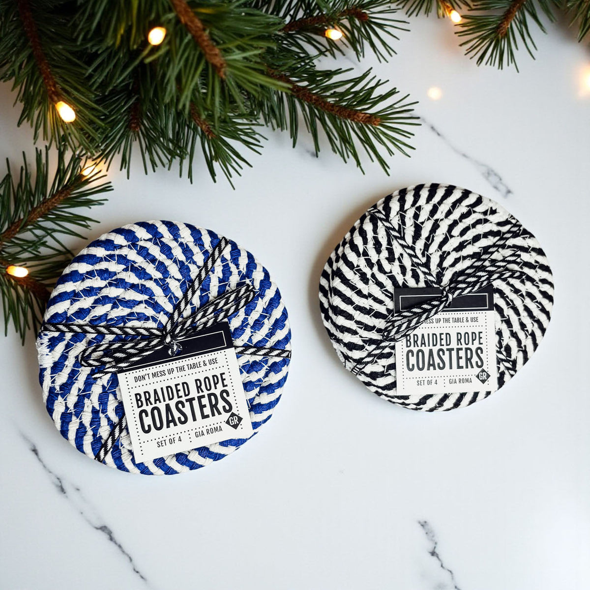 Black & White Braided Rope Coasters (Set of 4)