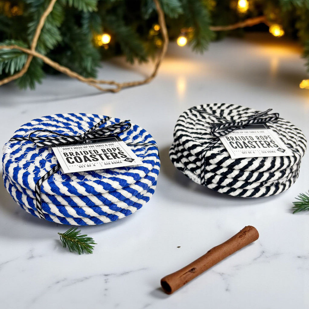 Blue & White Braided Rope Coasters (Set of 4)