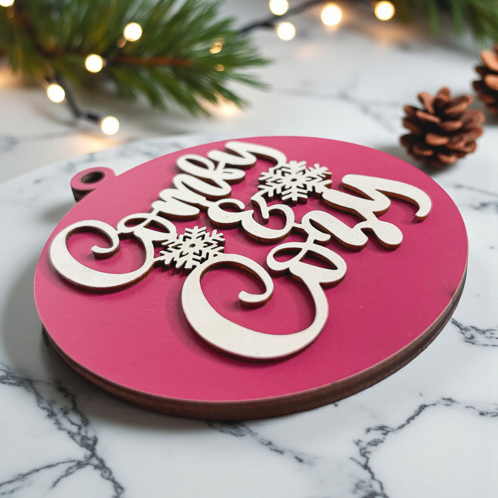 Wooden "Comfy & Cozy" Christmas Ornament — Select Your Color