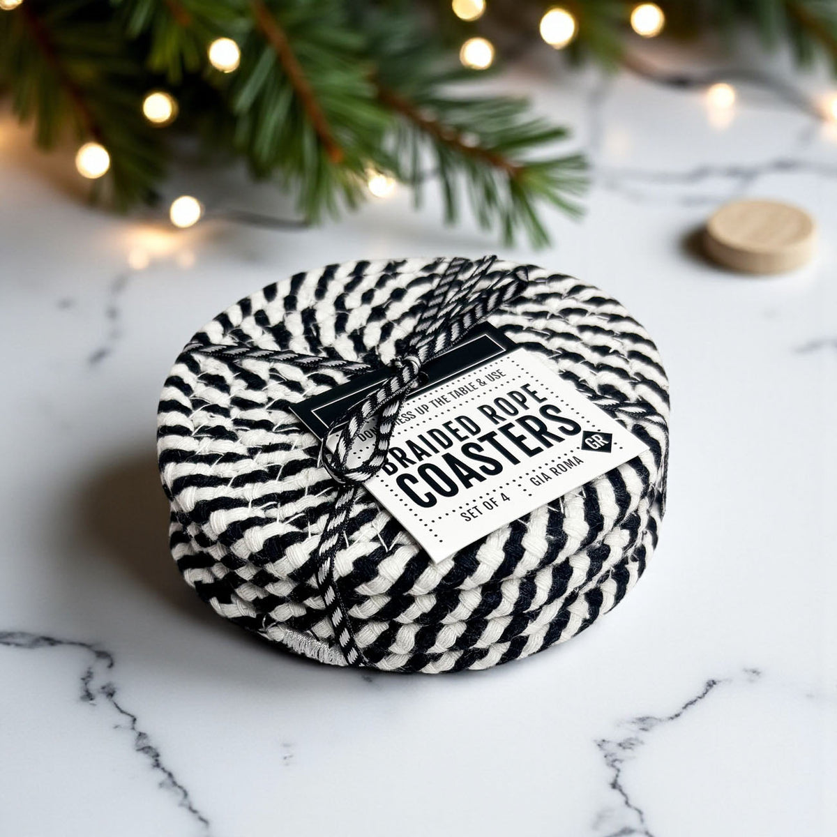 Black & White Braided Rope Coasters (Set of 4)