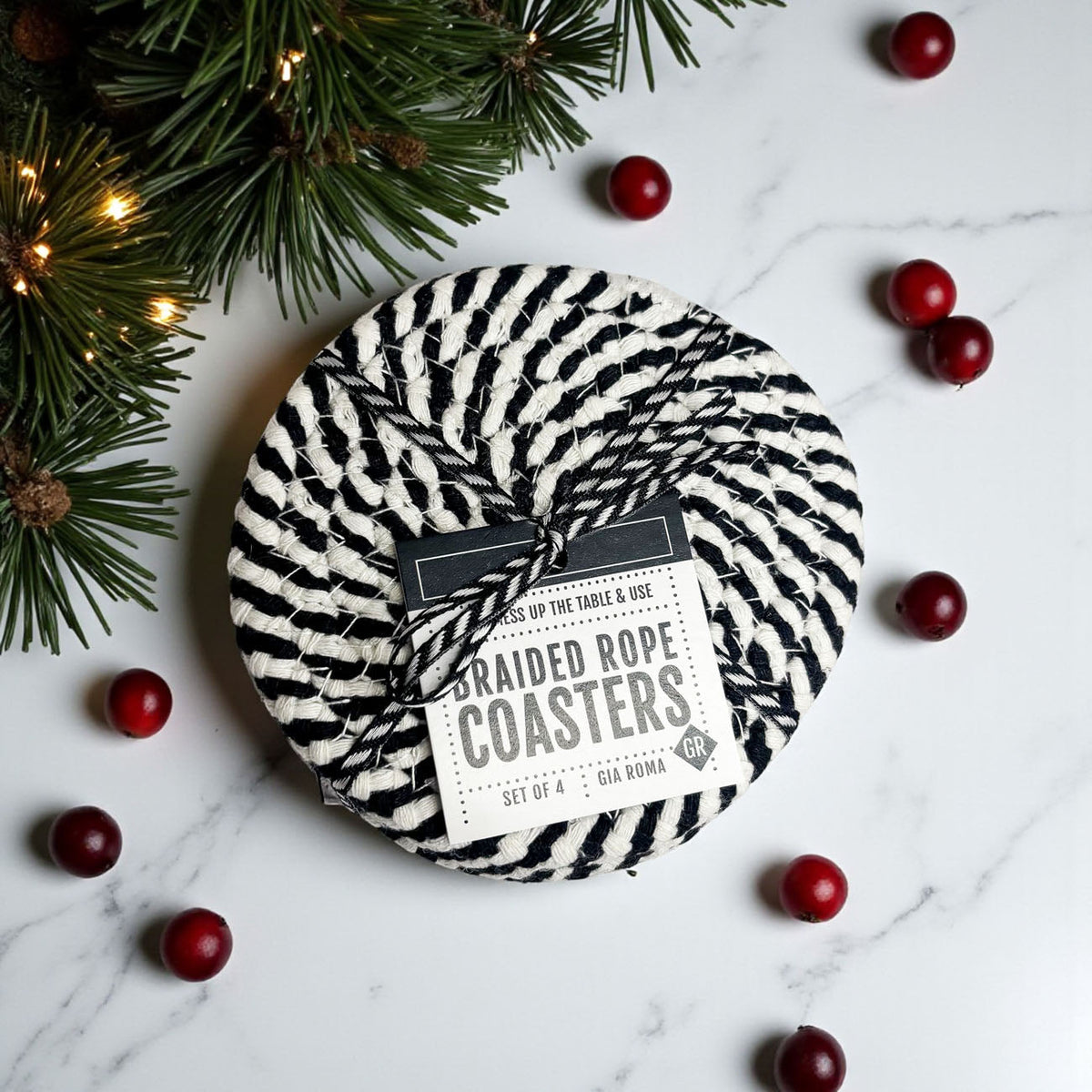 Black & White Braided Rope Coasters (Set of 4)