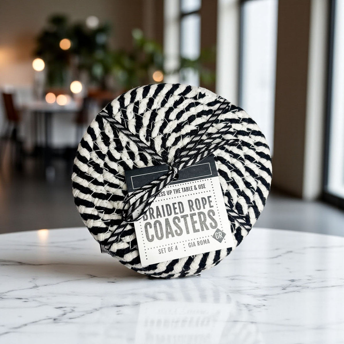 Black & White Braided Rope Coasters (Set of 4)