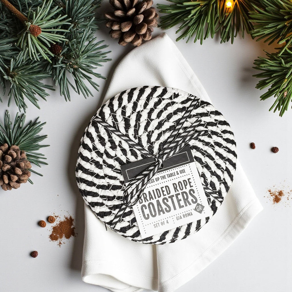 Black & White Braided Rope Coasters (Set of 4)