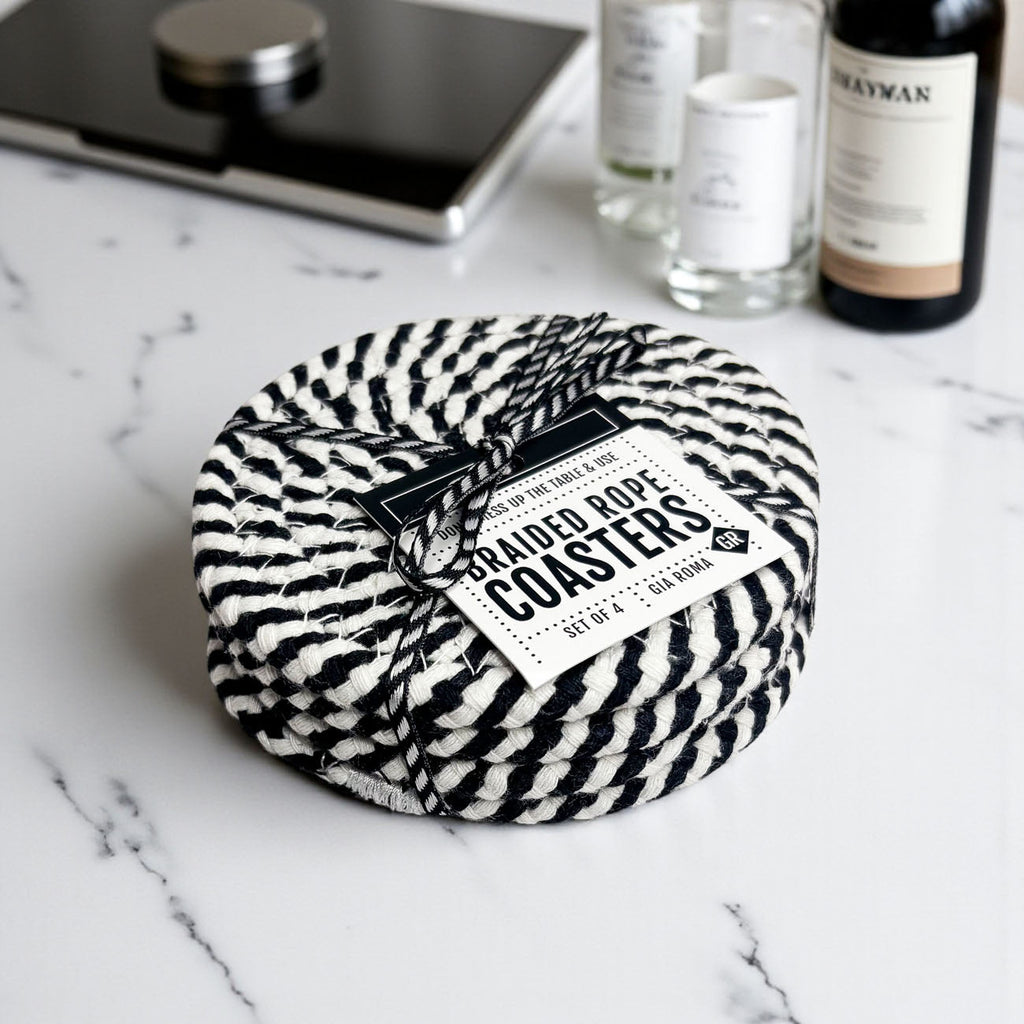 Black & White Braided Rope Coasters (Set of 4)