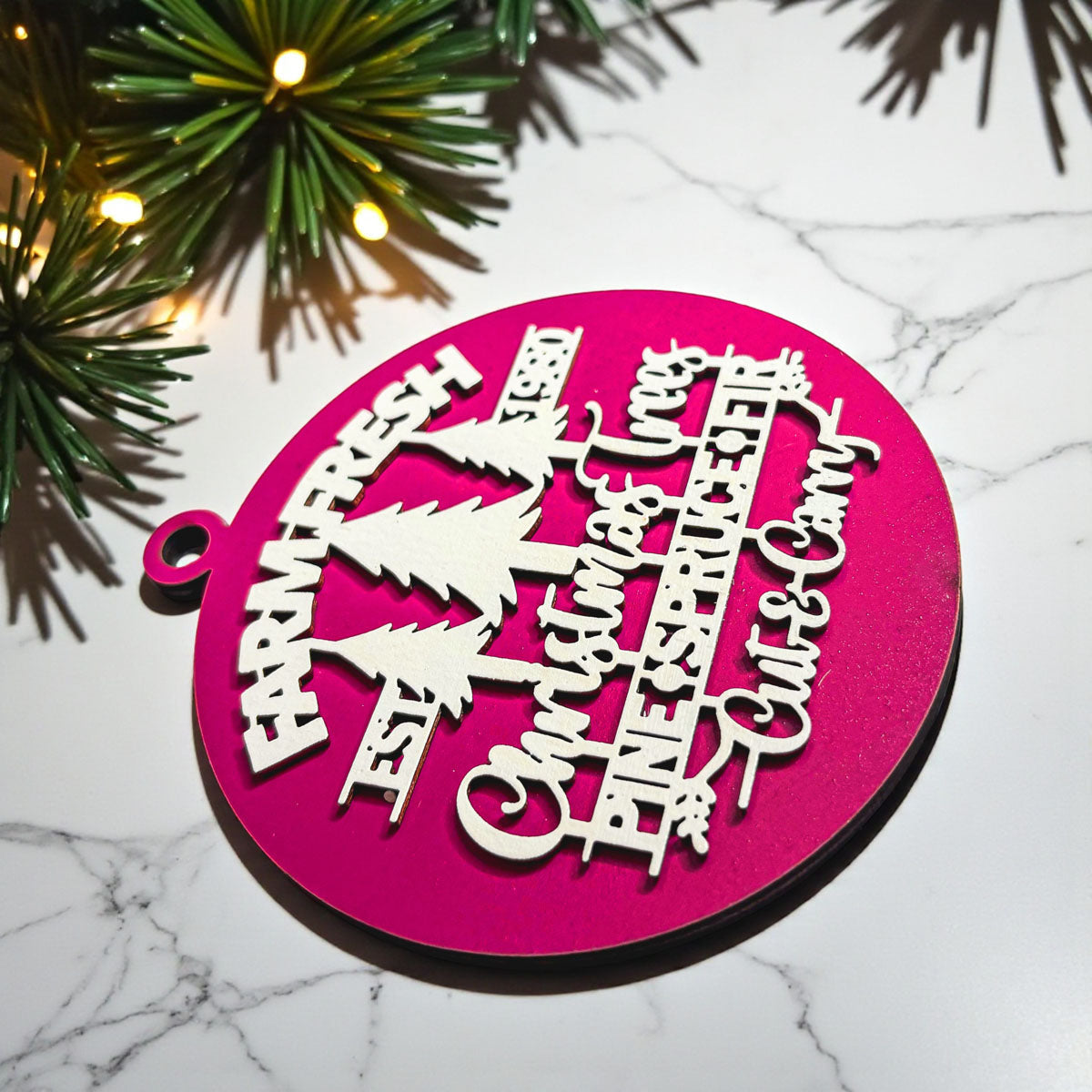 Wooden "Farm Fresh Christmas Trees..." Christmas Ornament — Select Your Color