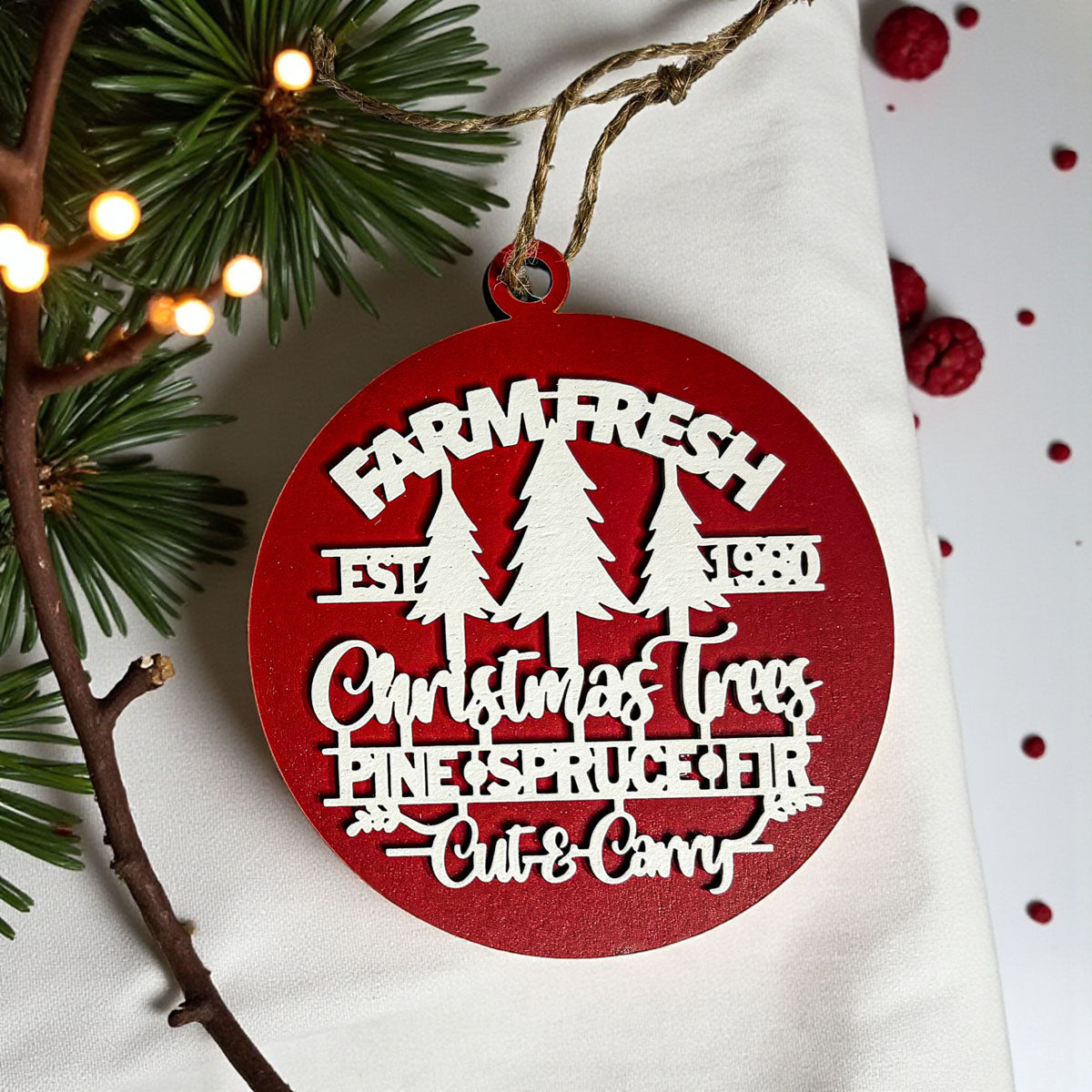 Wooden "Farm Fresh Christmas Trees..." Christmas Ornament — Select Your Color